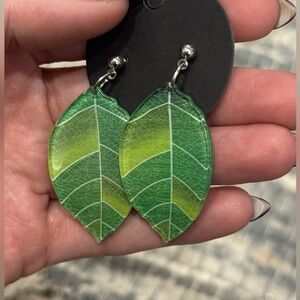 New green leaf earrings